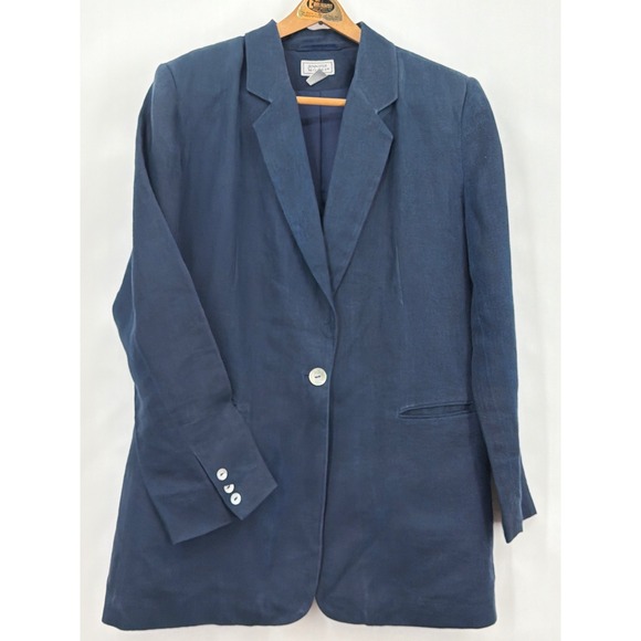 Jennifer Moore Jackets & Blazers - Jennifer‎ Moore Womens Navy Blue 100% Linen Single Button Blazer Jacket Size 16